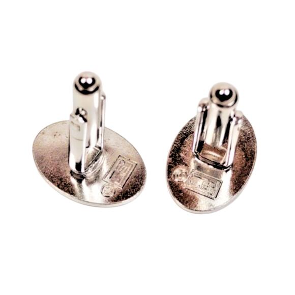 Vintage Oval Ribbed Silver Stainless Cuff Links EMJ Emmons Pair Formal Cufflinks - Picture 5 of 6